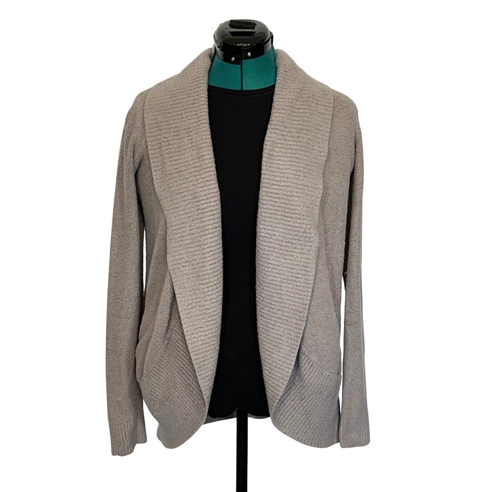 Barefoot Dreams CozyChic Lite Circle Cardigan Taupe Silver XS/S 452 Shawl Collar